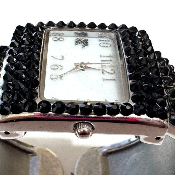 Jimmy Crystal New York Square Shape Wristwatch Watch Black/Clear Crystals - Picture 9 of 13